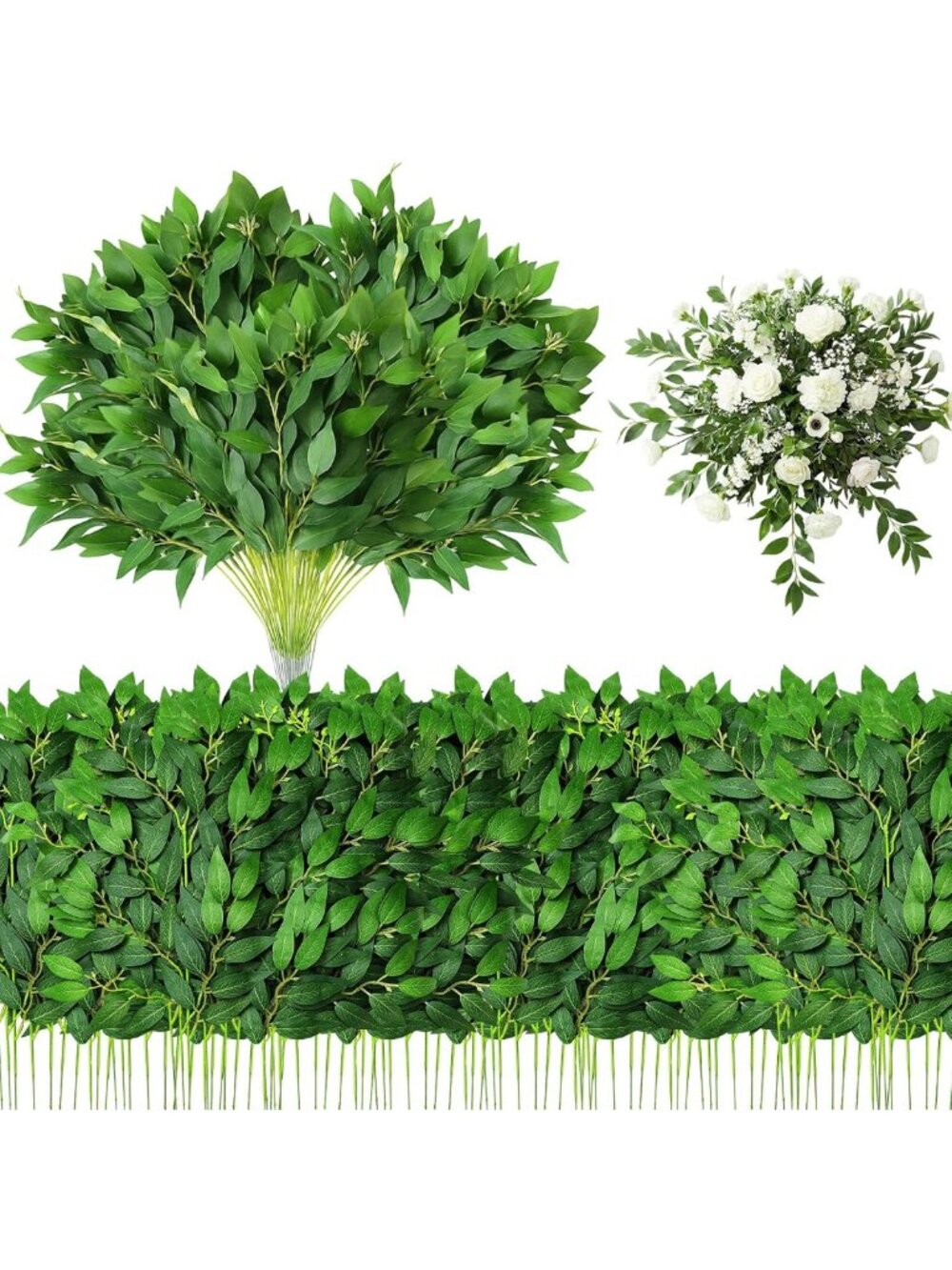 120 Pcs Bulk Artificial Greenery Stems - Lush Italian Ruscus for Home Decor